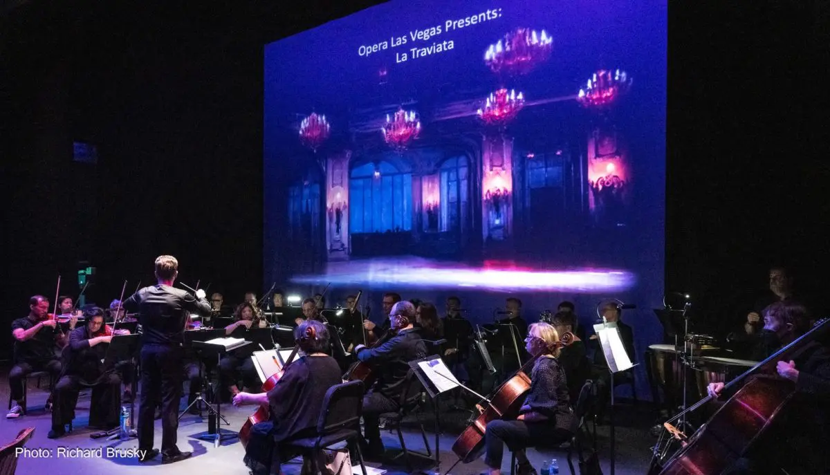 Performance photo of Opera Las Vegas's production of La Traviata with the Las Vegas Philharmonic.